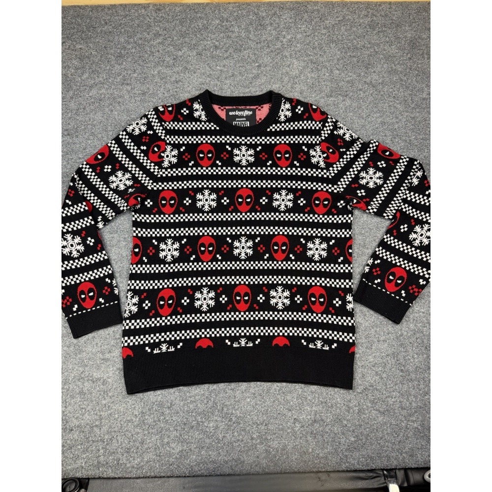 Marvel Comics Deadpool Snowflake Ugly Christmas Sweater Mens XXL Black Red